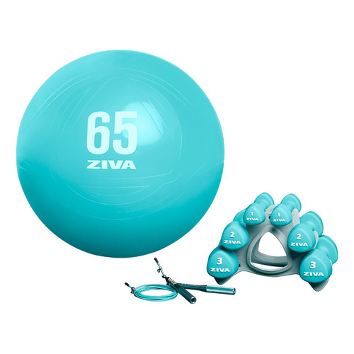 Set Kit Funcional Ziva Mancuernas Gym Ball 65 Cm Soga Color Turquesa