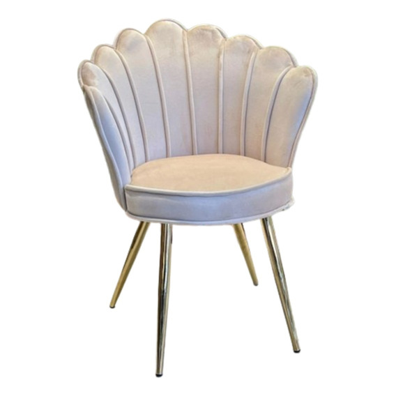 Silla Terciopelo Beige Base Dorada Velvet