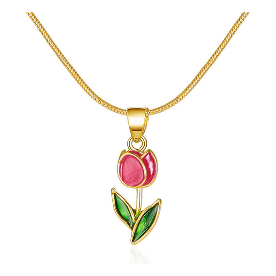 Collar Flor Tulipán Rosa Mujer Regalo Elegante 