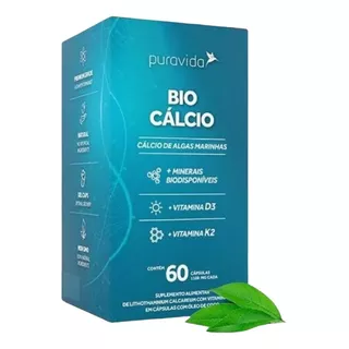 Suplemento Em Cápsulas Pura Vida Premium Bio Cálcio Minerais/vitaminas Em Frasco De 120g 60 Un