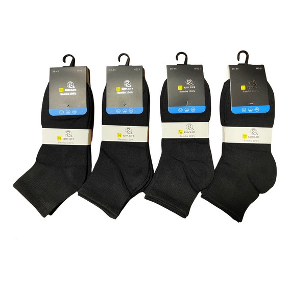 12 Pares Calcetines Hombre Deportivos Solo Negro Bambú M021