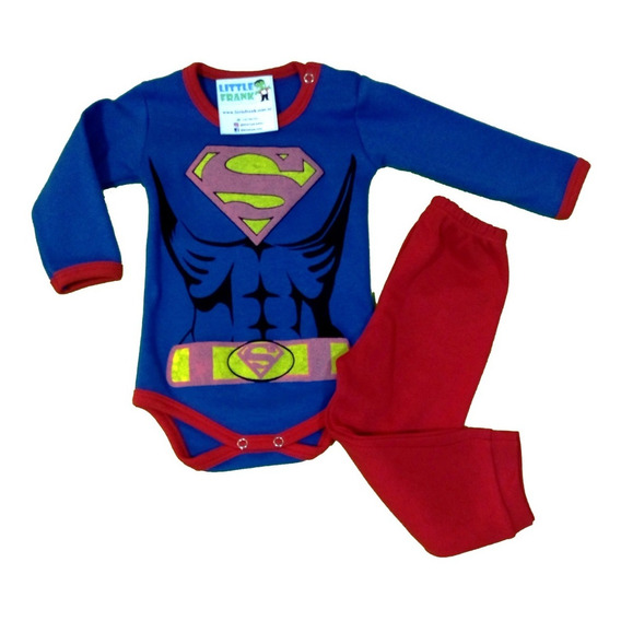 Conjunto Bebe Superman Disfraz Body Manga Larga Pantalon 
