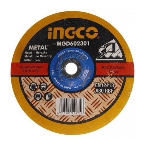 Disco Desbaste 9 X 6mm Centro Deprimido Para Metal Mgd60 Ma Color Gris