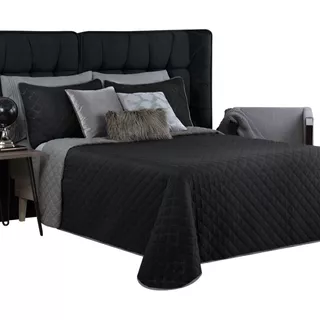 Edredón Ligero Doble Vista Real Textil + 2 Funda De Almohada | Juego De Colcha King Size, Color Negro - Gris