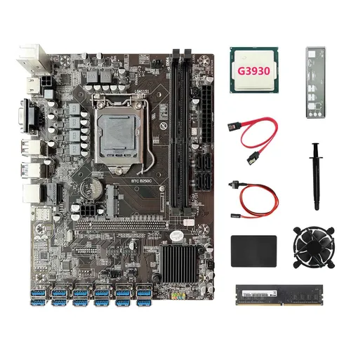 B250c Eth Miner Motherboard 12usb+g3930 Cpu+ddr4 8gb Ram+128