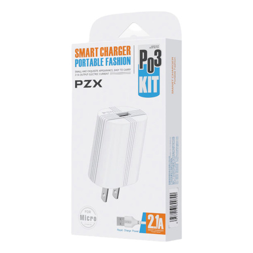 Cargador De Celular Marca Pzx Micro Cargador + Cable P03 Color Blanco