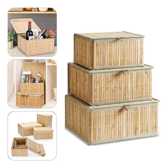 Pack 3 Cajas Organizadoras Decorativas Bambu 3 Tamaños Hogar