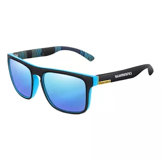 Oculos De Sol Shimano C/ Lente Polarizado Pesca Bike Passeio Lente Azul Desenho Sport