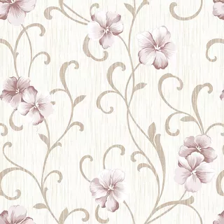 Papel De Parede Adesivo Floral Bege Lilás Delicado - 12m