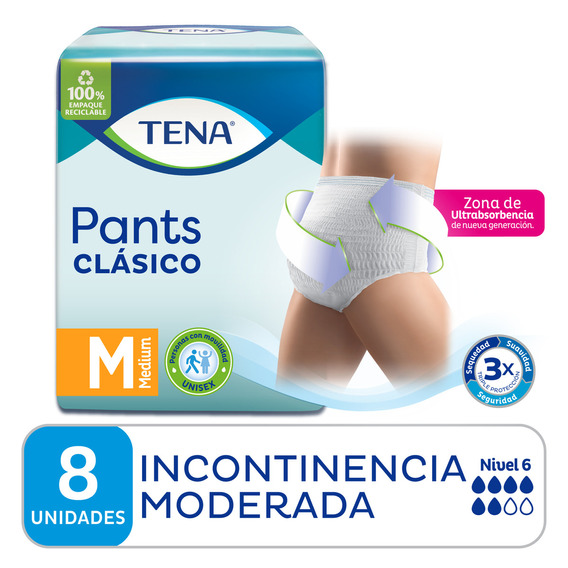 Ropa interior Tena pants clásico talle M por 8 unidades