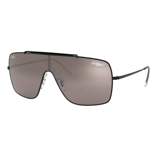 Anteojos de sol Ray-Ban Wings II Standard con marco de metal color polished black, lente dark violet/silver de plástico degradada/espejada, varilla polished black de metal - RB3697