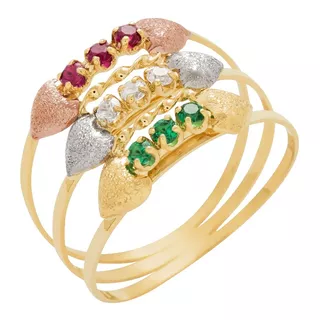 Anel Ouro 18k Feminino Amore Cuore Tricolor - Envio Rápido