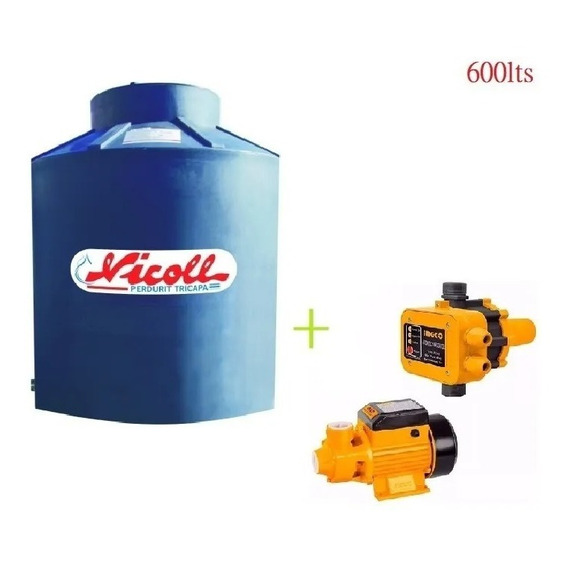 Kit Tanque 600lts + Bomba Agua Periferica ½ Hp + Automático