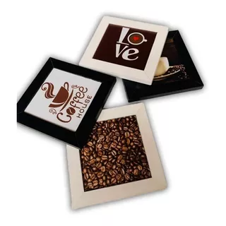 Kit De Quadros Cantinho Café 13x13cm Não Precisa De Prego Cantinho Café Pb