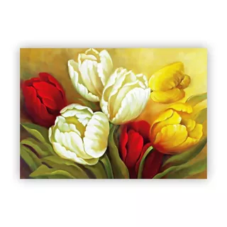 Quadro Canvas Pintura Rosas E Flores Coloridas 100x50