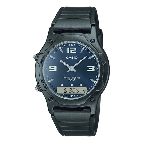 Reloj Casio Aw-49he-2avdf En Resina Masculino Color de la correa Negro Color del fondo Azul