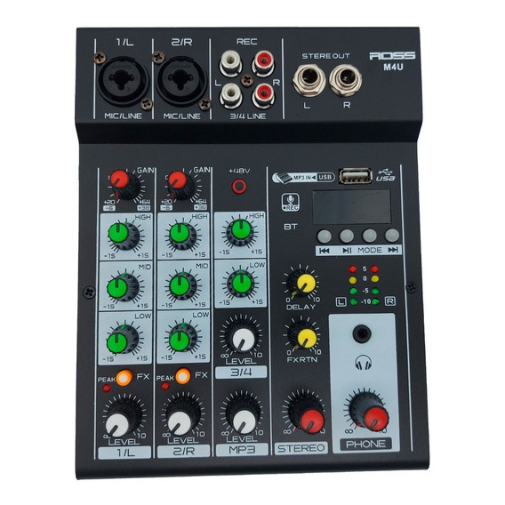 Mixer De 4 Canales Con Usb Efecto Y Bluetooth Ross M4u