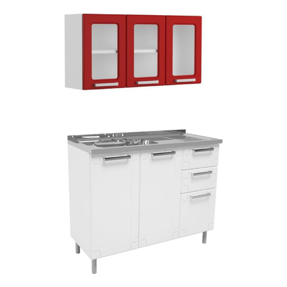 Cocina Integral Multipla 1,05m 2 Cajones Rojo