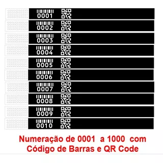 1000 Pulseiras Numerada Identificação Black Barras + Qr Code