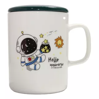 Taza De Porcelana Con Tapa Astronauta/planetas 11249