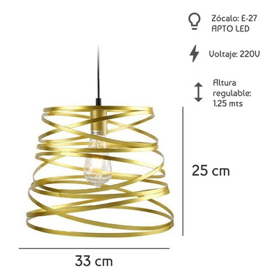 Lámpara Colgante Twist Oro Apto Led E27 Diseño Moderno Cie