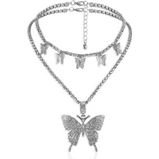 Collar Gargantilla Elegante Doble Mariposa Para Mujer Regalo