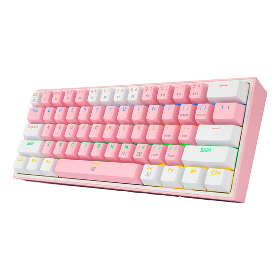 Teclado Gamer Redragon Fizz Rainbow K617r Rosa/blanco Inglés Idioma Inglés Us