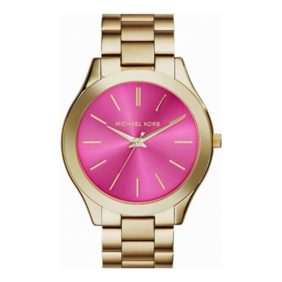 Reloj Michael Kors Dama Classic Mk3264 . Color Del Fondo Rosa Color De La Correa Dorado Color Del Bisel Dorado