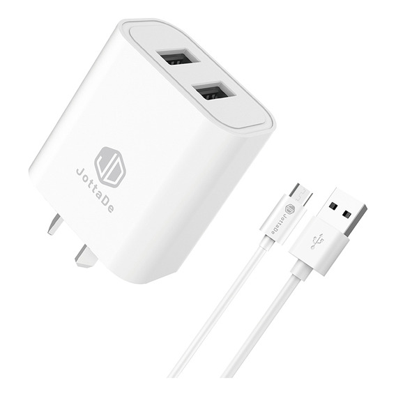 Cargador De Pared Jd T-24 Usb A Cable Micro Usb 1.20 Mts 2.4 A 12w Carga Rápida Blanco 