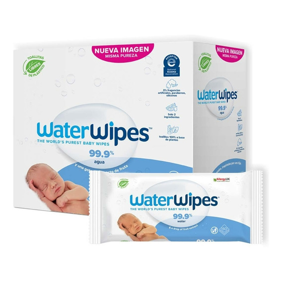 WaterWipes Toallitas Húmedas premium para Bebé 99.9% Agua 12 Pack 720 Toallitas