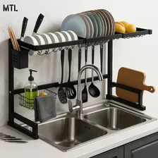 Secaplatos Escurridor Mtl De 85cm Con Rack Para Cubiertos Color Negro Ideal Para Organizar Utensilios En La Cocina Hogar Y Bacha Diseño Moderno Duradero Facil De Montar Y Limpiar Minimalista Funcional