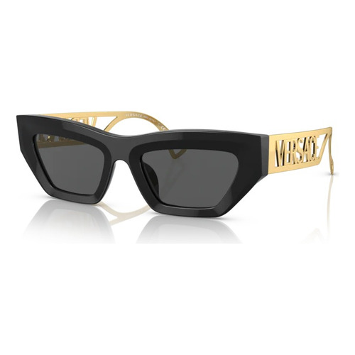 Gafas de sol - Versace - VE4432u Gb1/87 53 Color de montura Negro Color varilla Dorado Color de lente Gris oscuro Diseño irregular