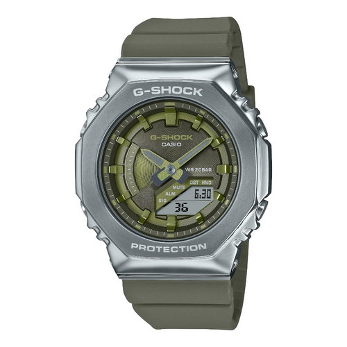 Reloj Casio G-shock Gm-s2100-3a Sumergible Acero Antigolpes Color De La Malla Verde Color Del Bisel Plateado Color Del Fondo Verde
