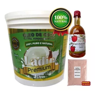 Óleo Coco Extra Virgem Ladir 3, Lt + 1 Kg Sal + Vinagre Maçã