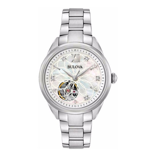 Reloj Bulova Diamond Automatic 96p181 Para Dama E-watch Color de la correa Plateado Color del bisel Plateado Color del fondo Blanco
