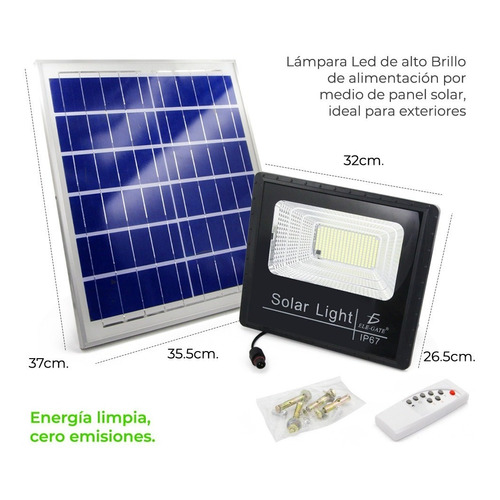 Kit Reflector Led 300w De Energía Solar Con Panel Y Control Color de la carcasa Negro Color de la luz Blanco frío
