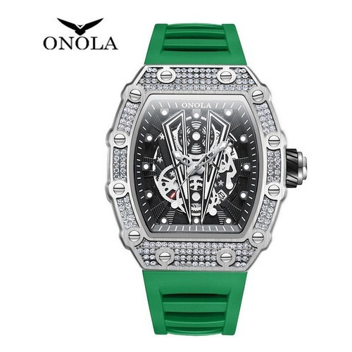 Onola On3826dq Diamante Luminoso Calendario Relojes Color de la correa Verde plata