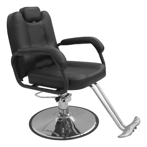 Silla Reclinable Barbero Altura Ajustable Estética, Barbería Color Negro Forma De La Base Redonda