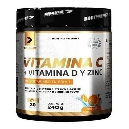 Vitamina C + Vitamina D + Zinc X 240g. Body Advance Sabor Naranja