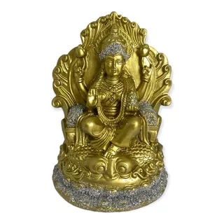 Deusa Lakshmi Trono Dourado Em Resina 11 Cm