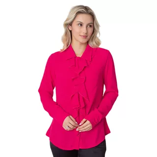 Camisa Chiffon Gola Babados Leve Elegante Feminina