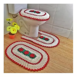 Tapete Banheiro Flor Croche Criativa Cor Vermelho