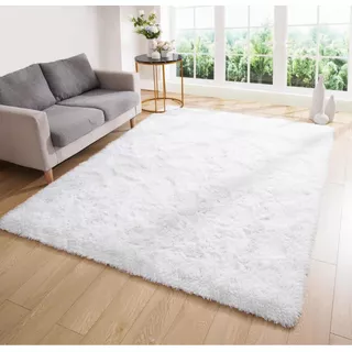 Alfombra Carpeta Plush Suave Blanca Pelo Largo 200x250