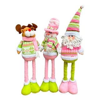 3 Monos Patas Larga Pascuero Reno Mono Nieve Muñecos Navidad Color Rosado-verde