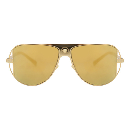 Anteojos de sol Versace VE2212 con marco de metal color dorado, lente marrón/dorada de plástico espejada, varilla dorada de metal