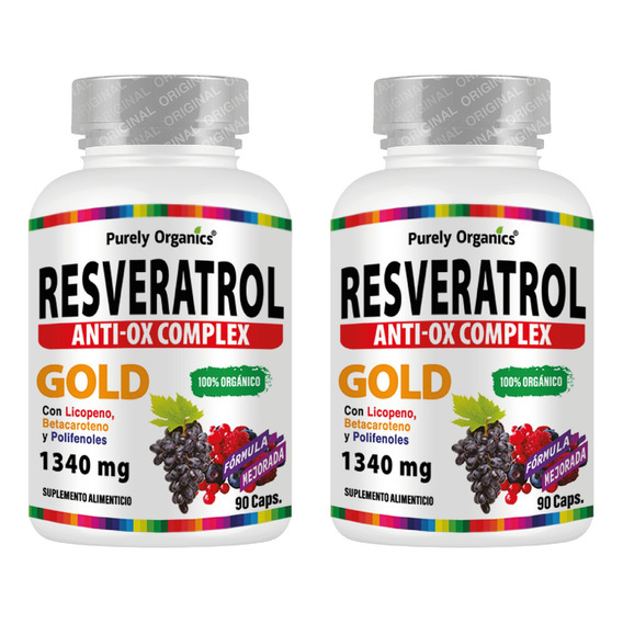 Combo 2 Resveratrol Purely Organics Anti-ox Complex Gold | 90 Caps Sin sabor