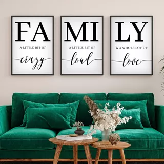 Set X3 Cuadros 35x50 Frase Family Completos Living Nórdico