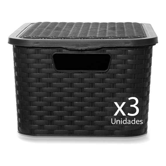 Canasto Organizador Tecson Lectra Símil Rattan Mediano X3uds