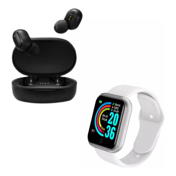 Combo Smartwatch D20 Y68 + Auricular Inalambrico A6s Negro