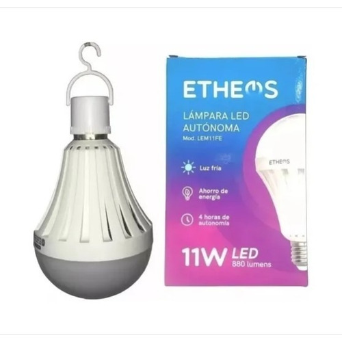 Lampara Led Autonoma Luz Emergencia 11w 4hs E27 Frio Etheos Color Blanco